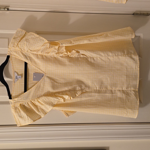 CROFT & BARROW WOMEN'S YELOW & WHITE GINGHAM TOP WITH RUFFLED SLEEVES SIZE XL - Picture 2 of 16